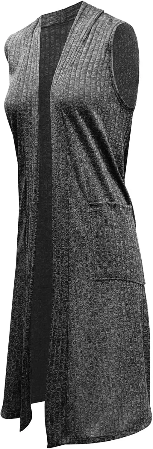 Hybrid & Company Womens Casual Sleeveless Open Front Drape Cardigan