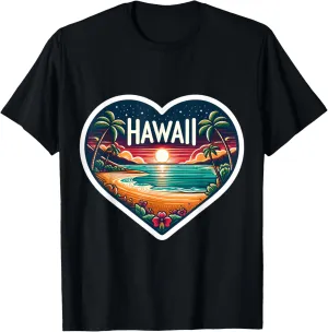 I Love Hawaii Heart Vintage Sunset Retro Sun Beach Souvenir T-Shirt