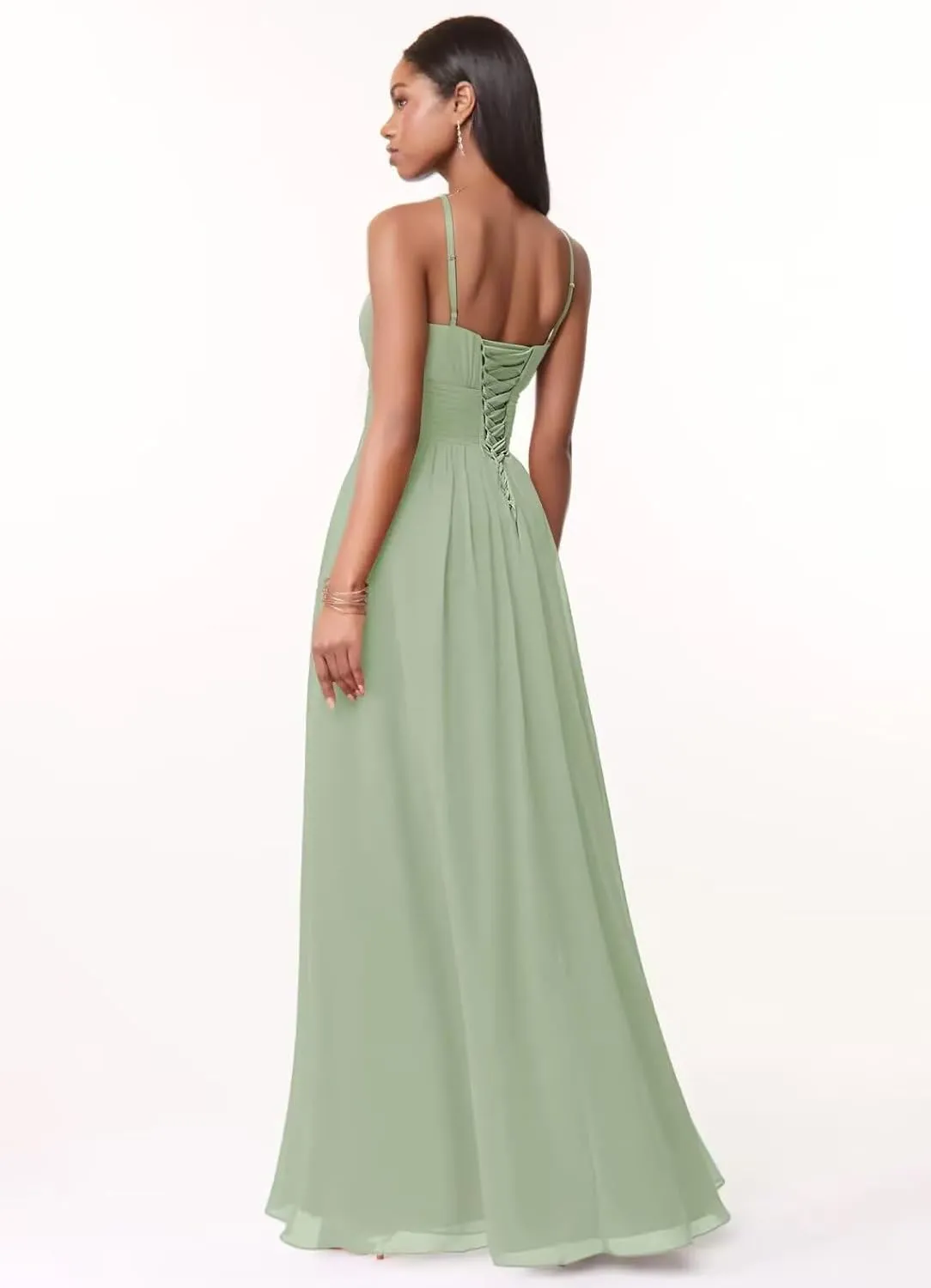 IKMNN Chiffon A Line Bridesmaid Dresses for Women Halter Long Formal Evening Party Dress IK036