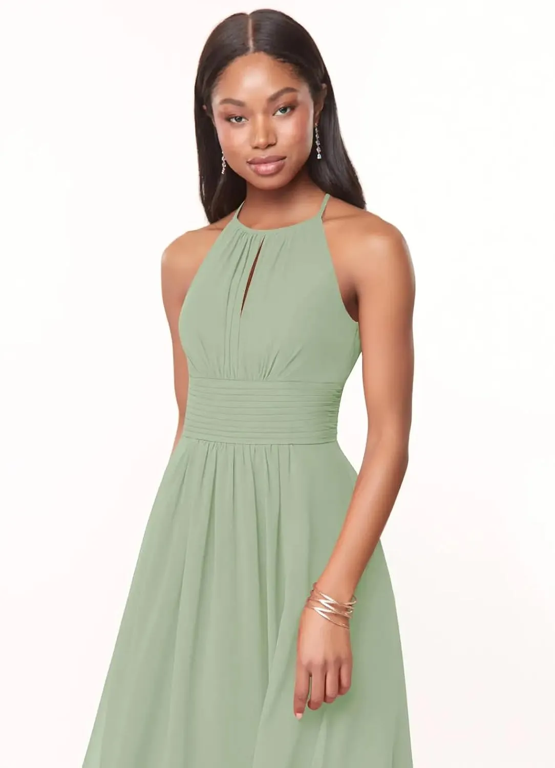 IKMNN Chiffon A Line Bridesmaid Dresses for Women Halter Long Formal Evening Party Dress IK036
