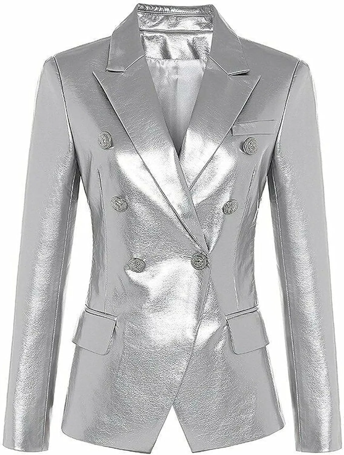 JEKE-DG Women's Blazer Collar Button Down Coat Vintage Faux Leather Coat Jacket Slim Fit Solid Outdoor Outerwear