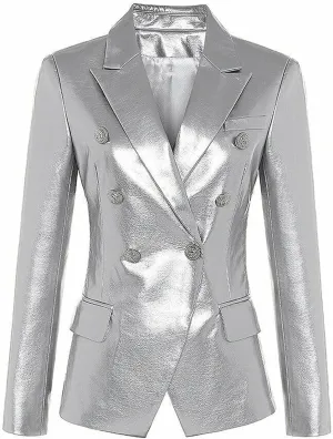 JEKE-DG Women's Blazer Collar Button Down Coat Vintage Faux Leather Coat Jacket Slim Fit Solid Outdoor Outerwear