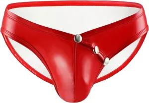 JEShifangjiusu Men'S Sexy Mesh Leather Underpants See Through Loose Shorts Pants Low Rise Clubwear Button Removable Pouch