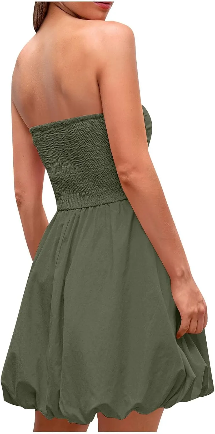 jsaierl Women's Elegant Tube Mini Dress Sleeveless Off Shoulder Puff Bubble Dress 2025 Sexy Cocktail Evening Party Club Dress