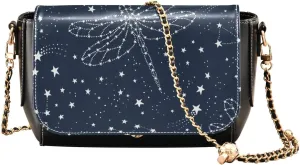 Kigai Dreamy Starry Dragonfly Print Crossbody Bags for Women Retro Cross Body Purse Small PU Leather Shoulder Handbags with Chain Strap