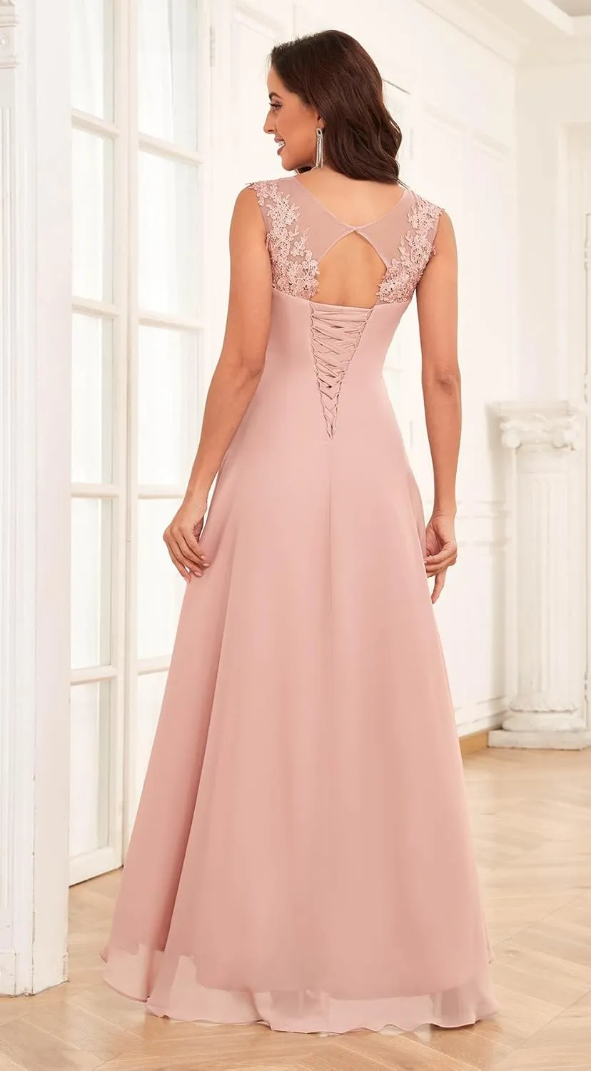 Lace Appliques Mother of The Bride Dresses for Women High Low A-Line Chiffon Fomal Party Gown