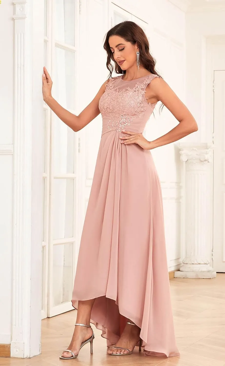 Lace Appliques Mother of The Bride Dresses for Women High Low A-Line Chiffon Fomal Party Gown