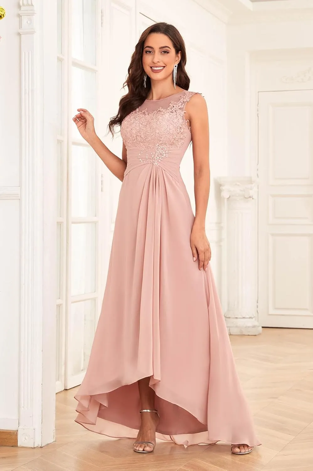Lace Appliques Mother of The Bride Dresses for Women High Low A-Line Chiffon Fomal Party Gown