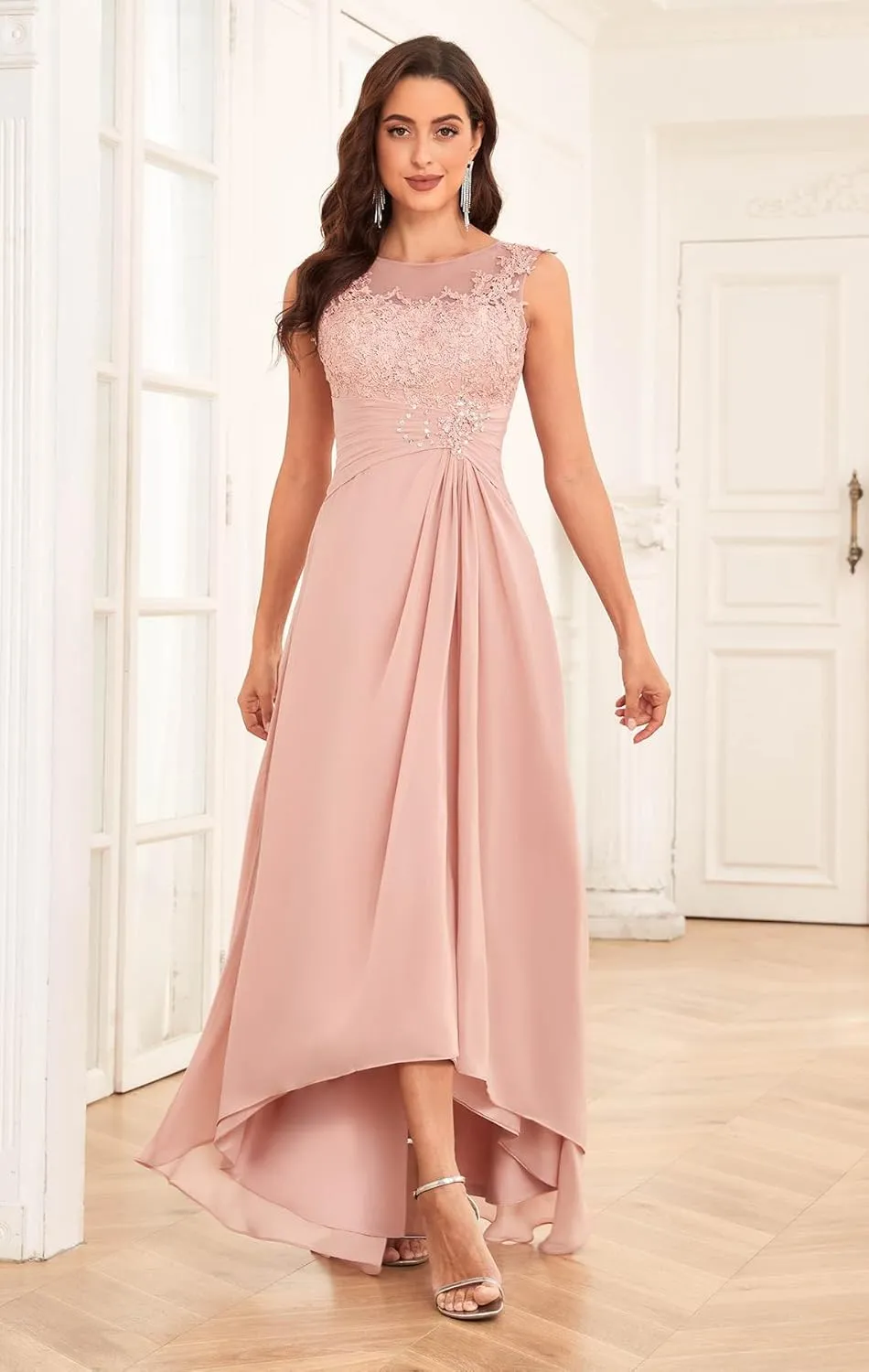 Lace Appliques Mother of The Bride Dresses for Women High Low A-Line Chiffon Fomal Party Gown