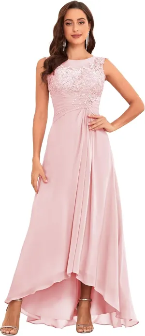 Lace Appliques Mother of The Bride Dresses for Women High Low A-Line Chiffon Fomal Party Gown