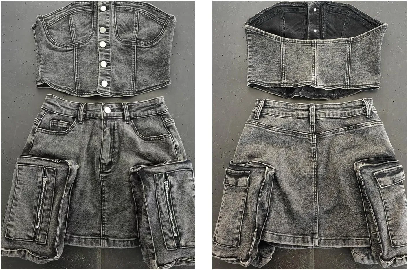LAJIOJIO 2 Piece Cargo Denim Sets for Women,Sexy Stretchy Vest High Waisted Jean Shorts Outfits with Pockets
