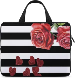 Laptop Bag Romance Red Rose Floral Romantic Laptop Case Computer Notebook Briefcase Messenger Bag with Adjustable Shoulder Strap 15.6 Inch