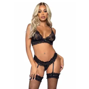 Leg Avenue Sexy Wet Look Black Lace Bra Set Uk 6 to 12