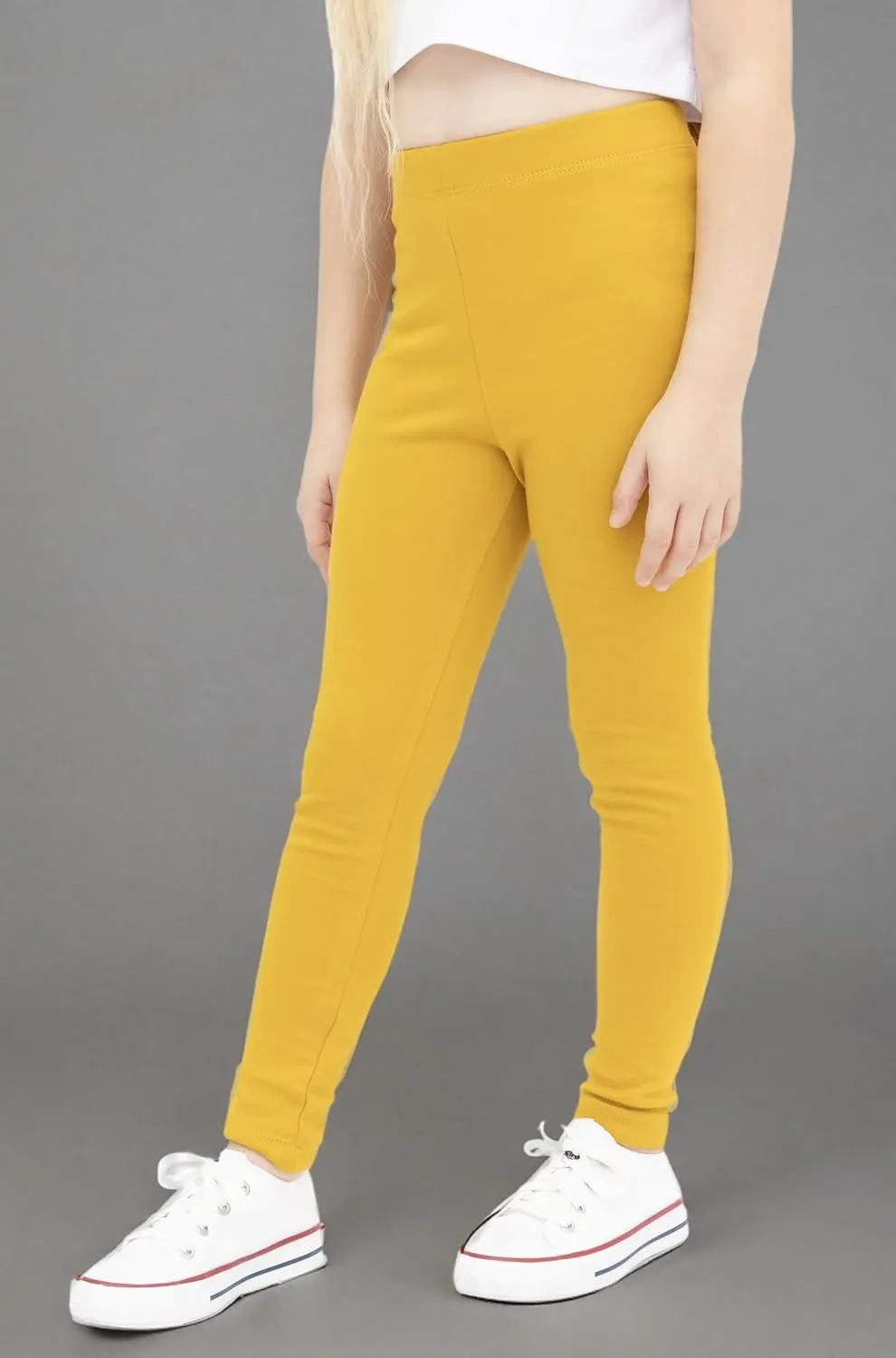 Lilax Girls' Basic Solid Full Length Cotton Soft Leggings