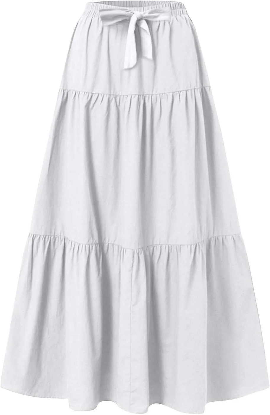 Linen Maxi Skirts for Women 2025 Summer Boho Long Flowy Skirt Bow Tie Elastic Waist Tiered Swing Pleated A Line Skirt