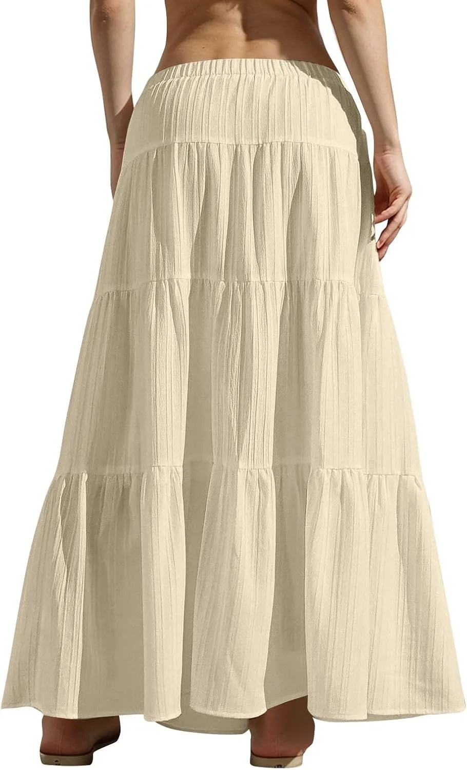 Linen Maxi Skirts for Women Elegant Pleated Tiered A Line Long Skirt Casual Summer Flowy Beach Skirt Vacation Outfits