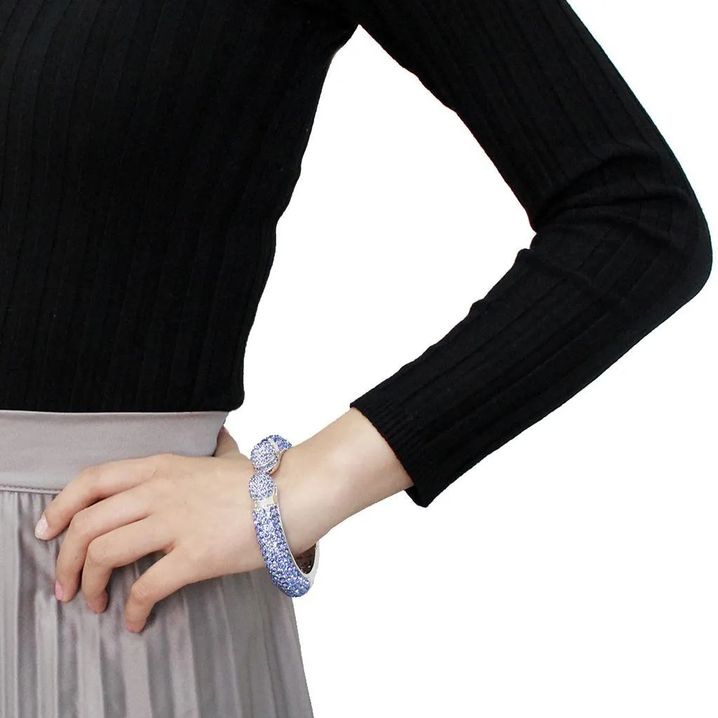LO4315 - Rhodium Brass Bangle with Top Grade Crystal  in Light Sapphire