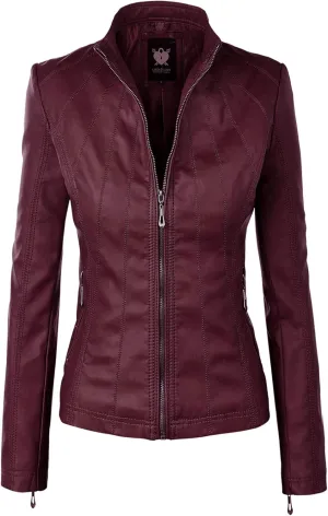 Lock and Love Women's Faux Leather Moto Biker Jacket Coat with Removable or Non-Removable Hood