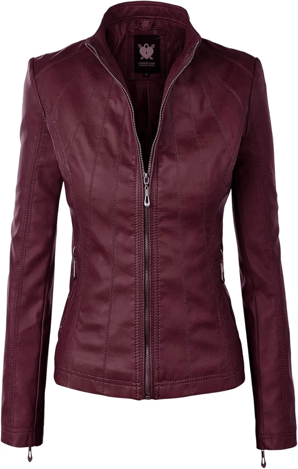 Lock and Love Women's Faux Leather Moto Biker Jacket Coat with Removable or Non-Removable Hood