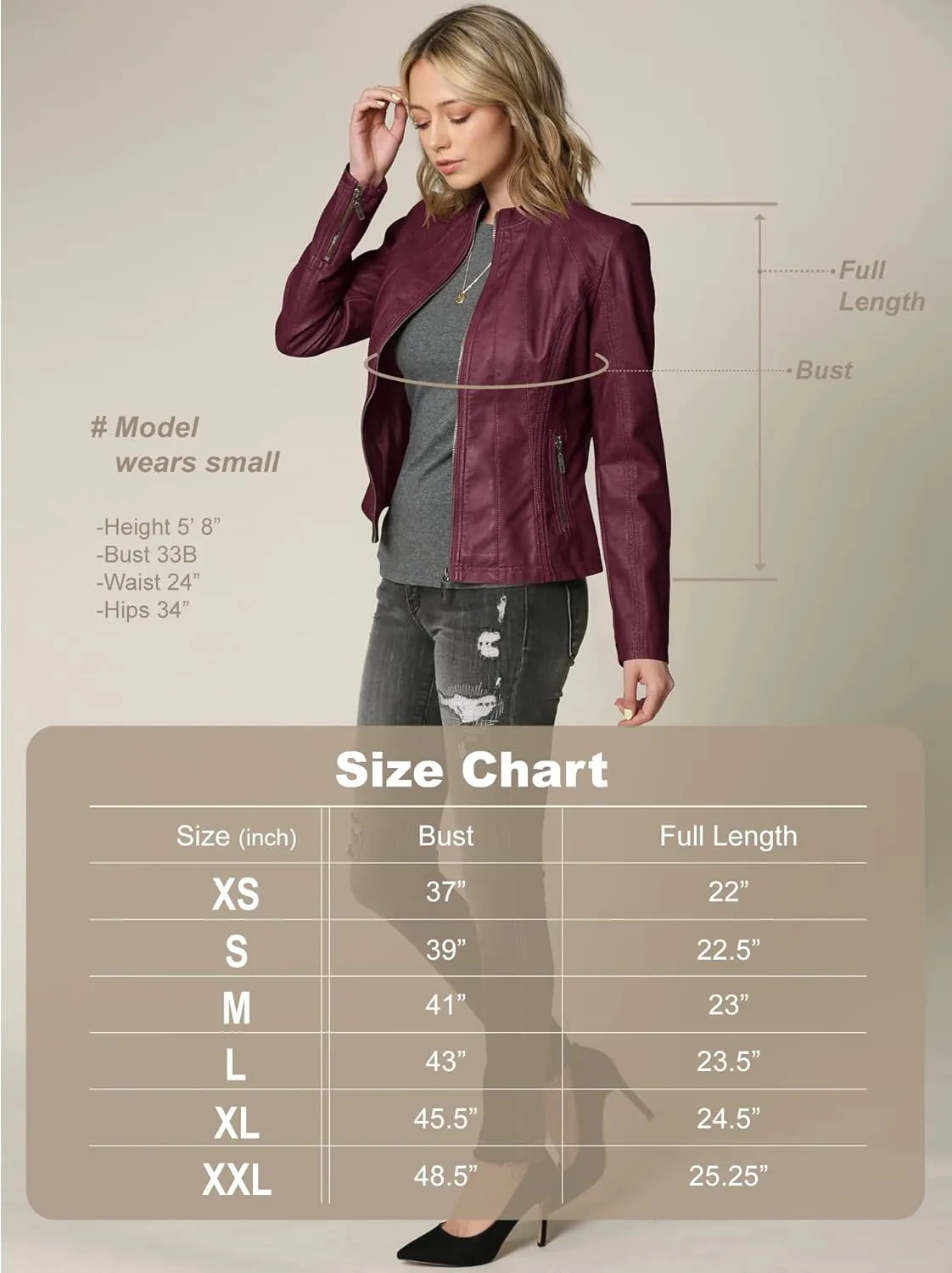 Lock and Love Women's Faux Leather Moto Biker Jacket Coat with Removable or Non-Removable Hood