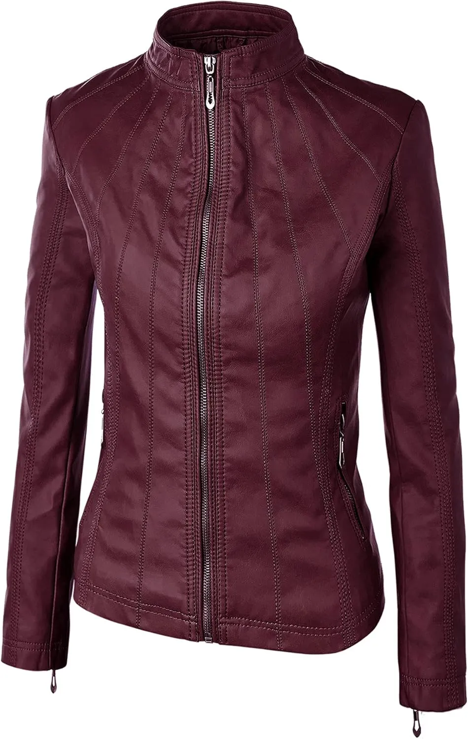 Lock and Love Women's Faux Leather Moto Biker Jacket Coat with Removable or Non-Removable Hood