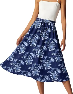 Long Floral Skirt for Women High Waist A-Line Flowy Maxi Skirt Summer Beach