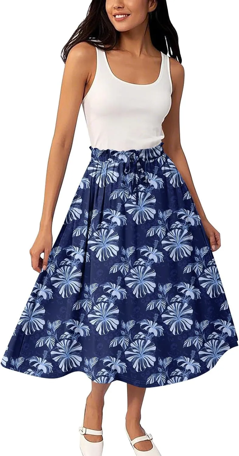 Long Floral Skirt for Women High Waist A-Line Flowy Maxi Skirt Summer Beach