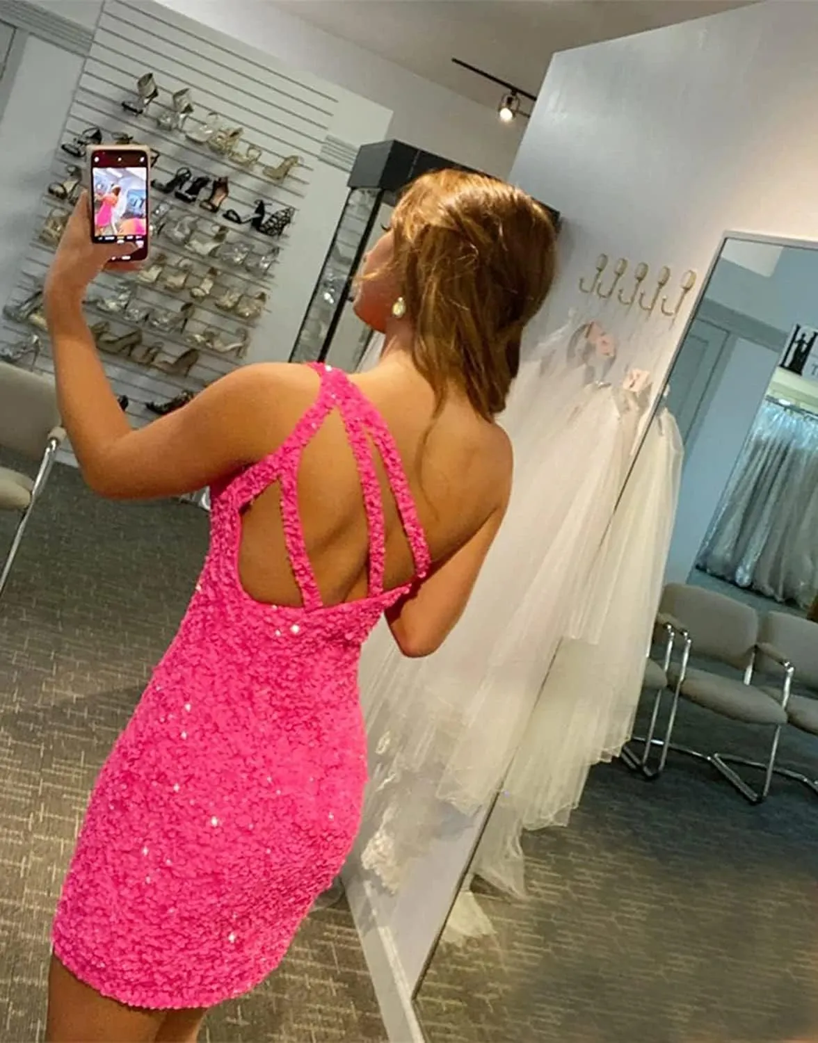 Loyeloy One Shoulder Short Homecoming Dresses for Teens 2025 Glitter Sequins Tight Prom Evening Gowns