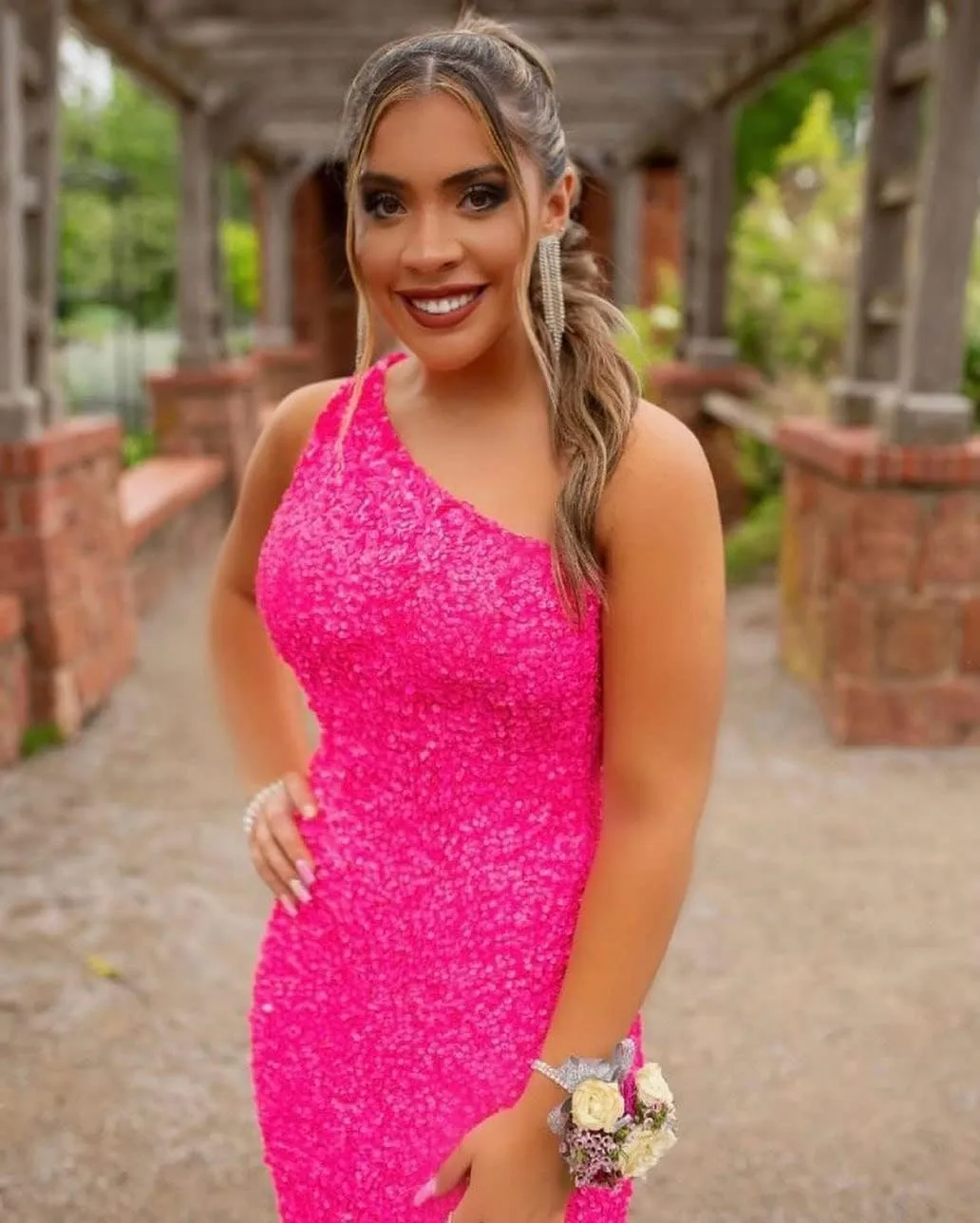 Loyeloy One Shoulder Short Homecoming Dresses for Teens 2025 Glitter Sequins Tight Prom Evening Gowns