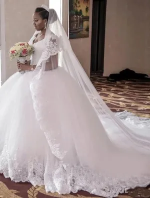 Luolandi Sexy Formal Wedding Dresses Ball Gown V Neck Cap Sleeve Chapel Train Lace Bridal Gowns With Beading