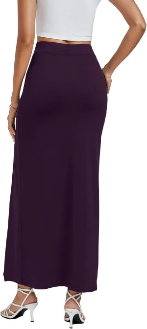 LYANER Women's High Waist Slit Split Solid Bodycon Long Maxi Skirt
