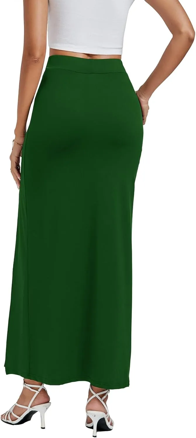 LYANER Women's High Waist Slit Split Solid Bodycon Long Maxi Skirt