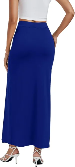 LYANER Women's High Waist Slit Split Solid Bodycon Long Maxi Skirt