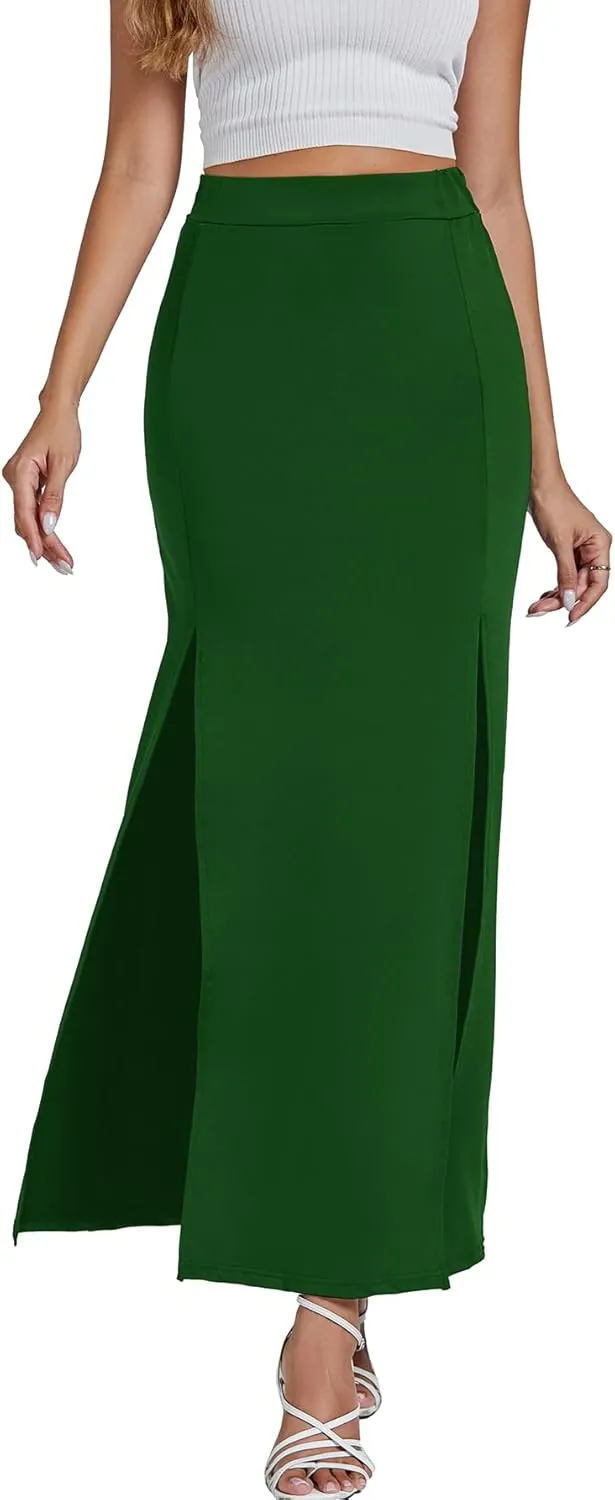 LYANER Women's High Waist Slit Split Solid Bodycon Long Maxi Skirt