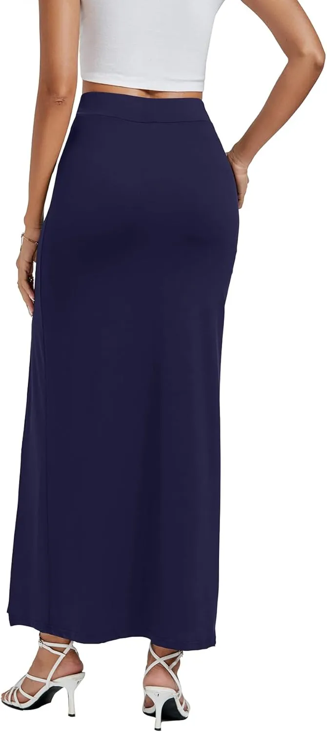 LYANER Women's High Waist Slit Split Solid Bodycon Long Maxi Skirt