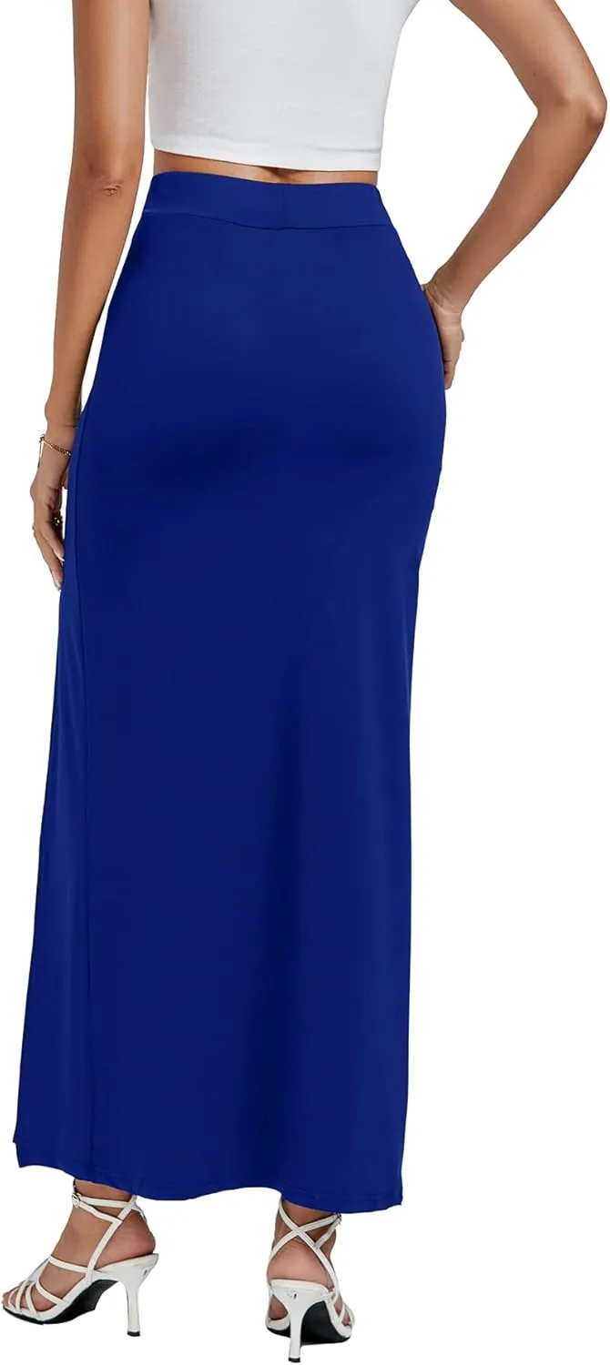 LYANER Women's High Waist Slit Split Solid Bodycon Long Maxi Skirt