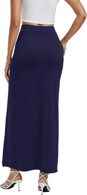 LYANER Women's High Waist Slit Split Solid Bodycon Long Maxi Skirt