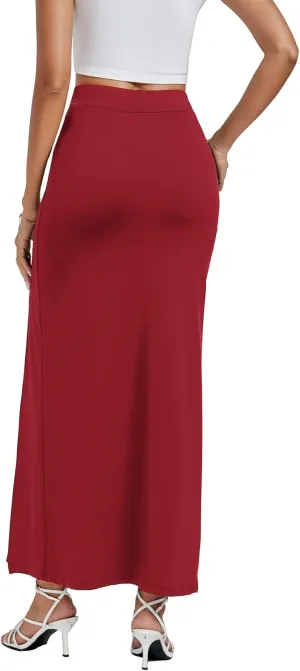 LYANER Women's High Waist Slit Split Solid Bodycon Long Maxi Skirt