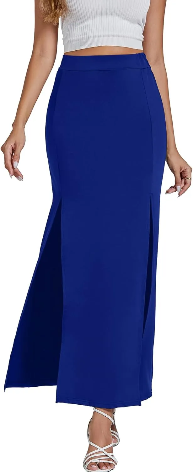 LYANER Women's High Waist Slit Split Solid Bodycon Long Maxi Skirt