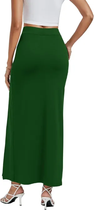LYANER Women's High Waist Slit Split Solid Bodycon Long Maxi Skirt