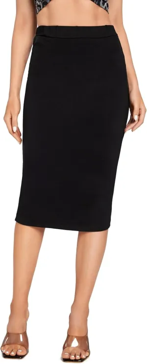 MakeMeChic Women's Solid Basic Below Knee Stretchy Pencil Skirt