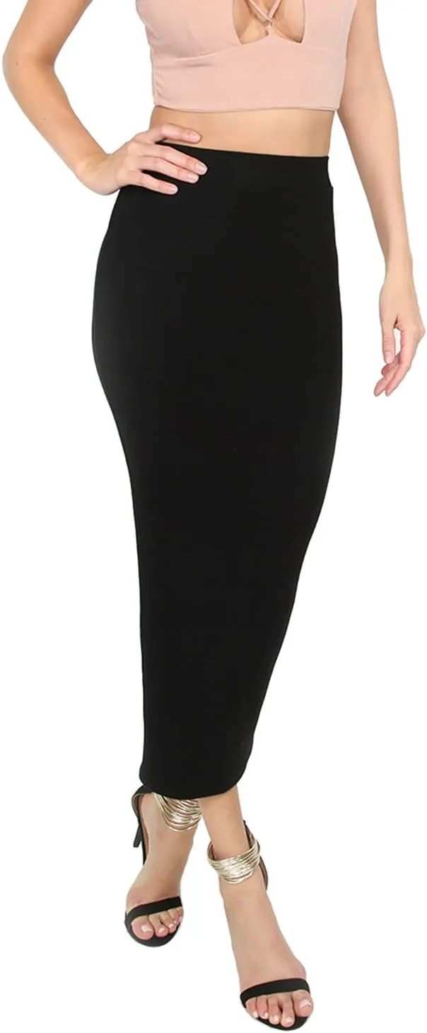 MakeMeChic Women's Solid Basic Below Knee Stretchy Pencil Skirt