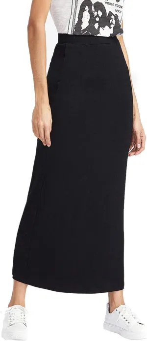 MakeMeChic Women's Solid Basic Below Knee Stretchy Pencil Skirt