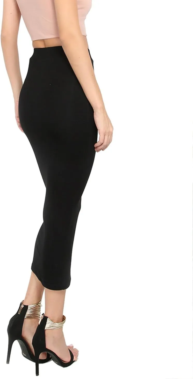 MakeMeChic Women's Solid Basic Below Knee Stretchy Pencil Skirt