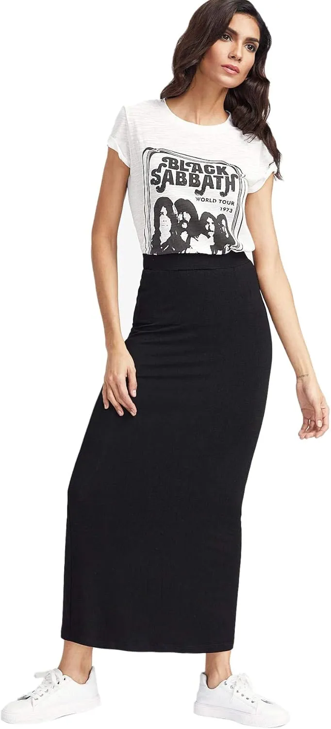 MakeMeChic Women's Solid Basic Below Knee Stretchy Pencil Skirt