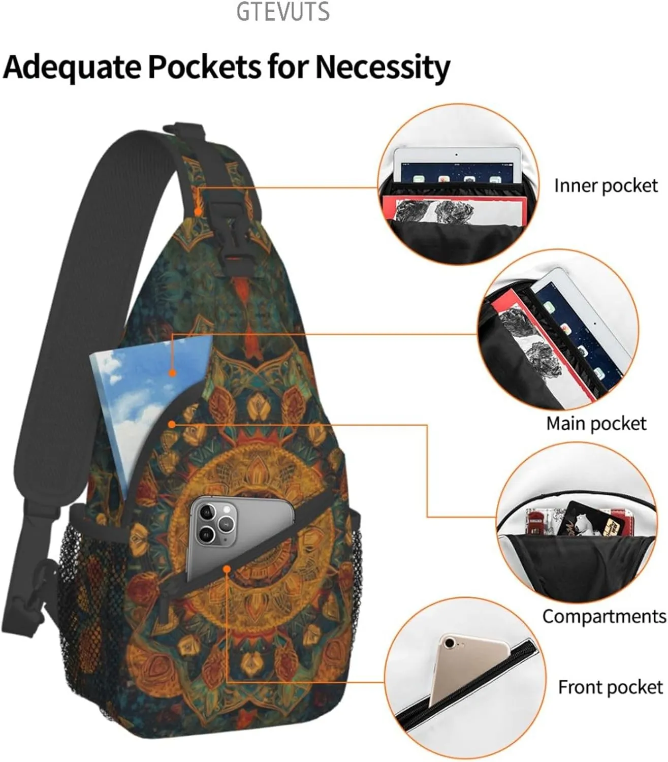 Mandala Sling Backpack Chest Bag Crossbody Shoulder Bag Gym Cycling Travel Hiking Daypack For Men Women