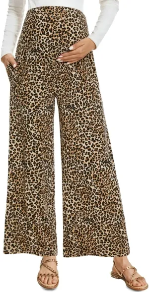 Maternity Wide Leg Palazzo Pants with Pockets - 28" Loose Maternity Flowy Pants for Pregnant Women, Work & Lounge