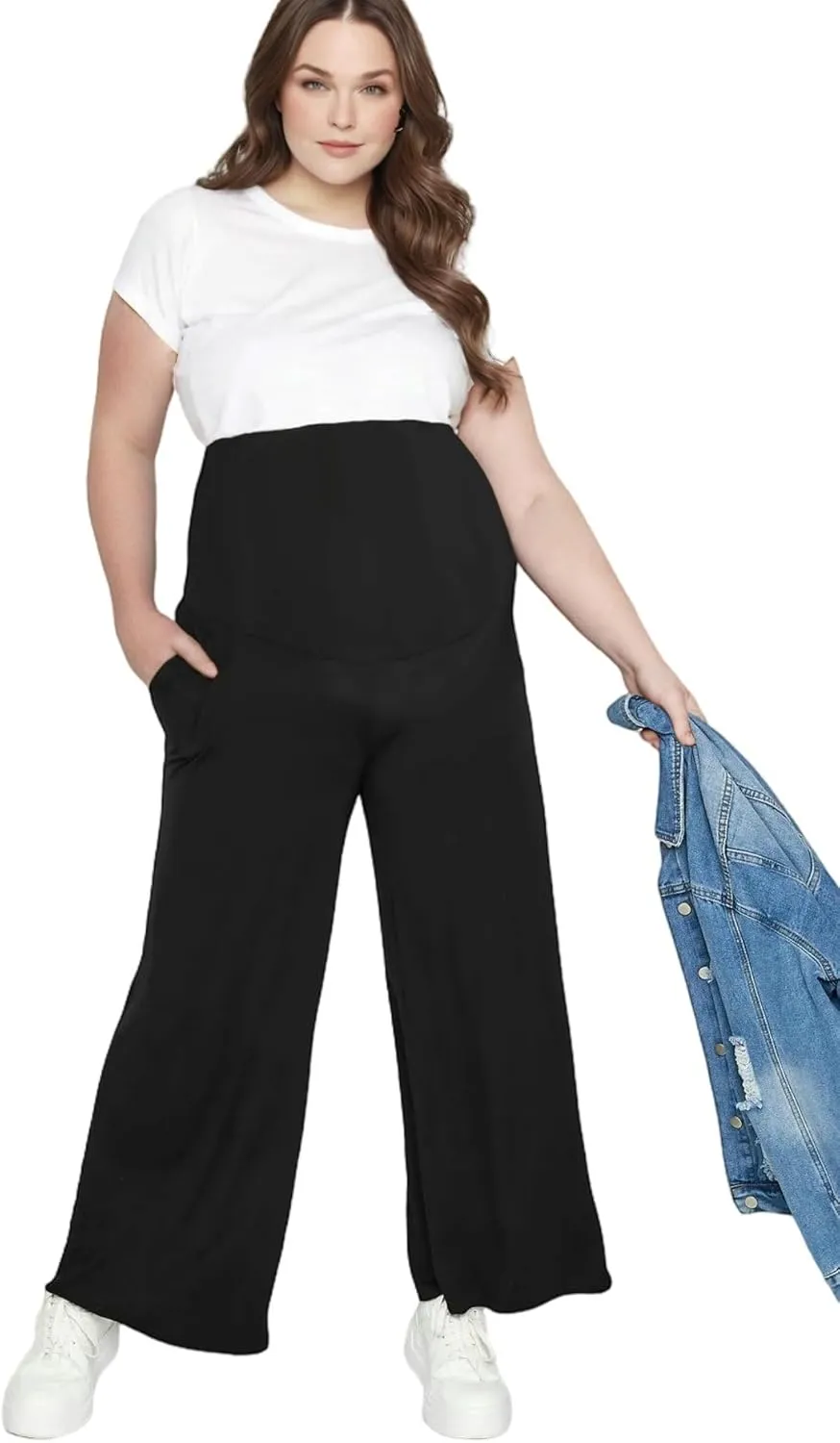 Maternity Wide Leg Palazzo Pants with Pockets - 28" Loose Maternity Flowy Pants for Pregnant Women, Work & Lounge