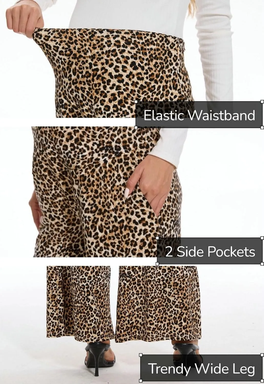 Maternity Wide Leg Palazzo Pants with Pockets - 28" Loose Maternity Flowy Pants for Pregnant Women, Work & Lounge