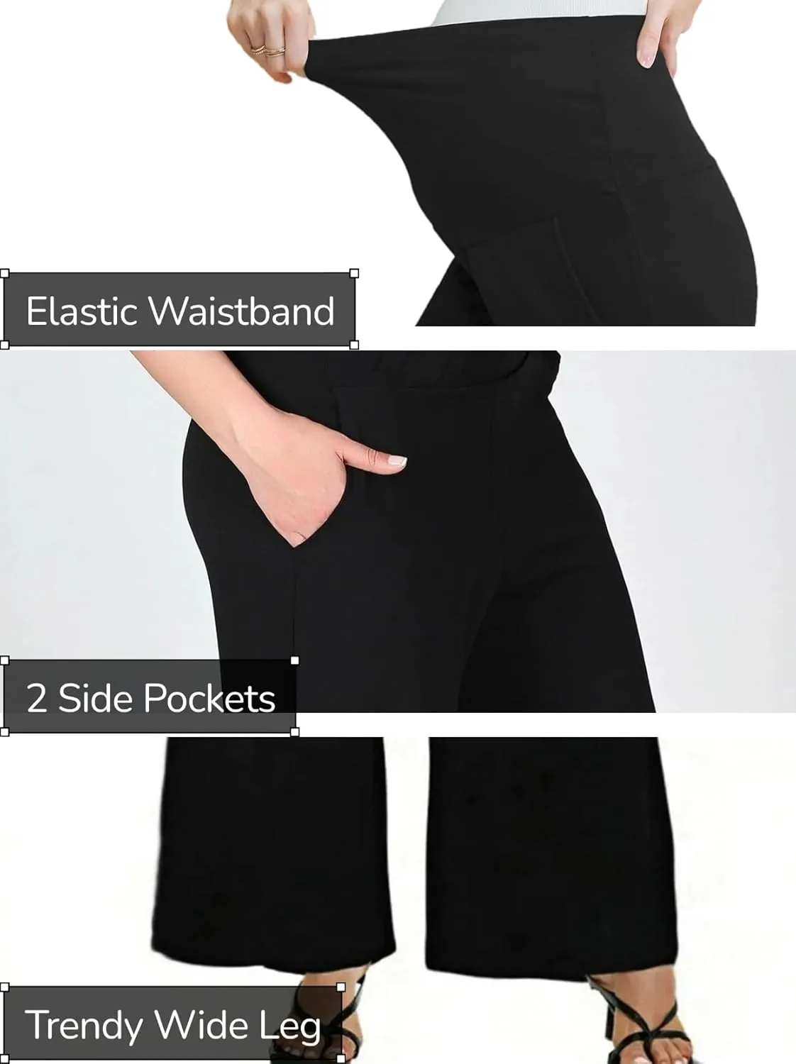 Maternity Wide Leg Palazzo Pants with Pockets - 28" Loose Maternity Flowy Pants for Pregnant Women, Work & Lounge